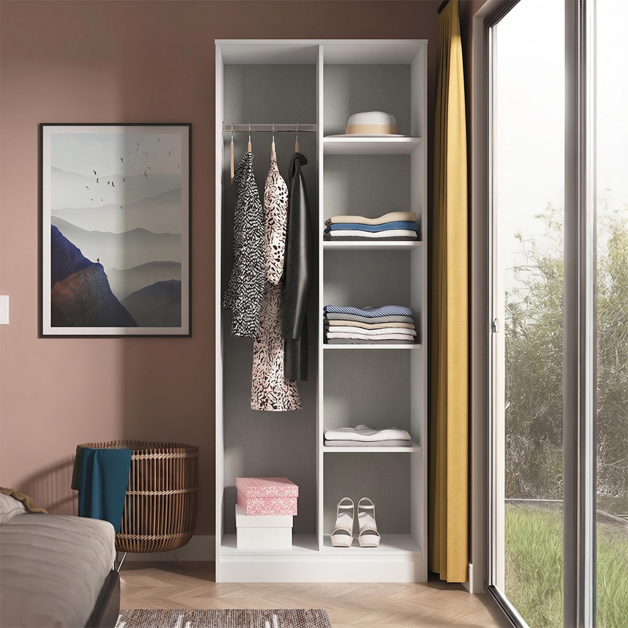 Fluted Wardrobe - Front Open Shelf - White Matt