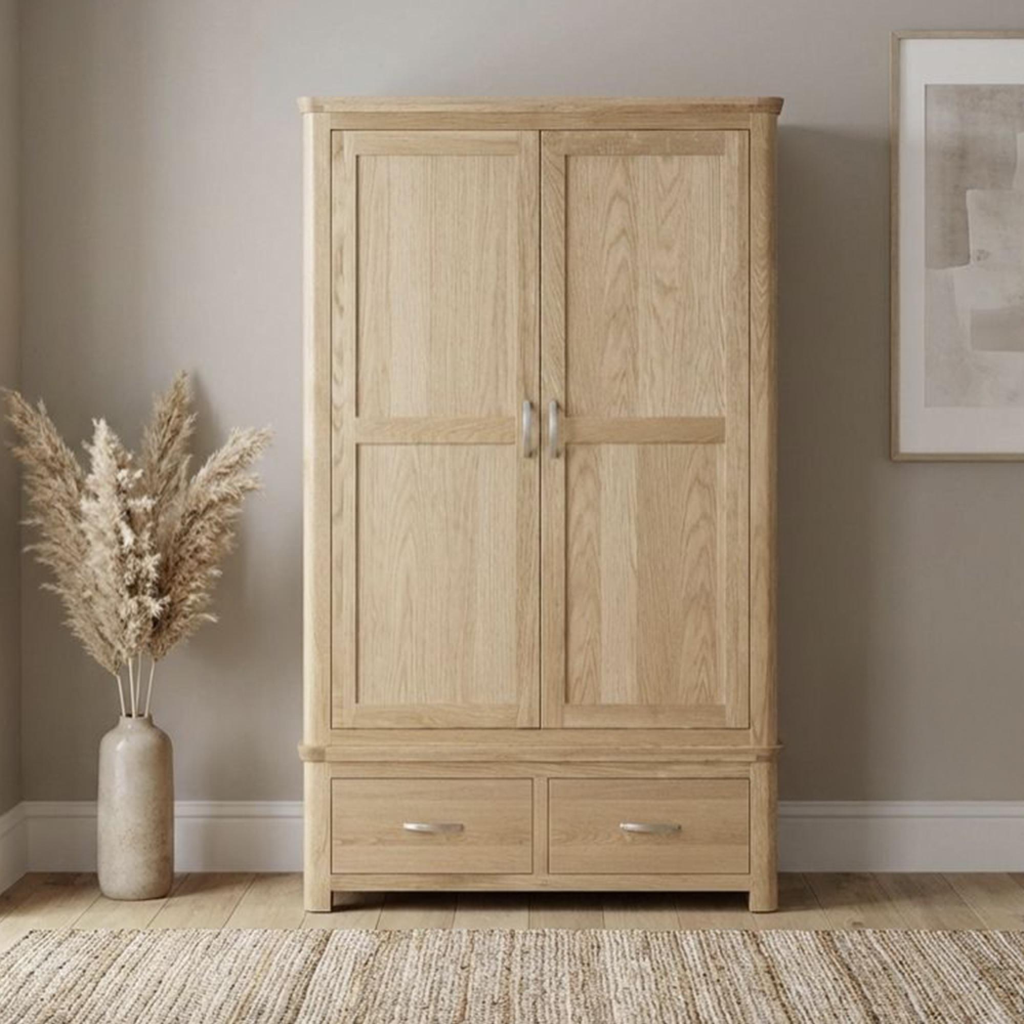 Treviso Curved Oak Wardrobe - 2 Door - 2 Drawer