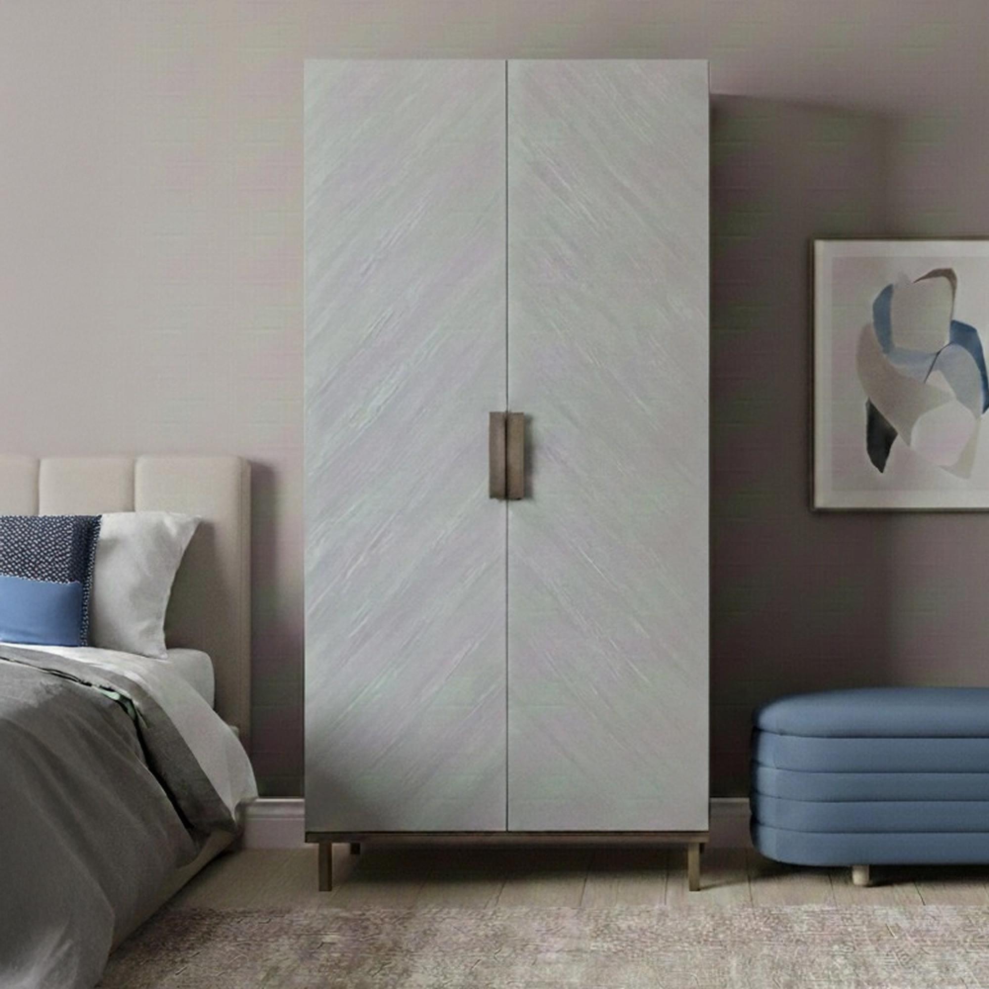Lilly Wardrobe - 2 Door - Chevron - Soft Grey and Bronze - Wood and Metal