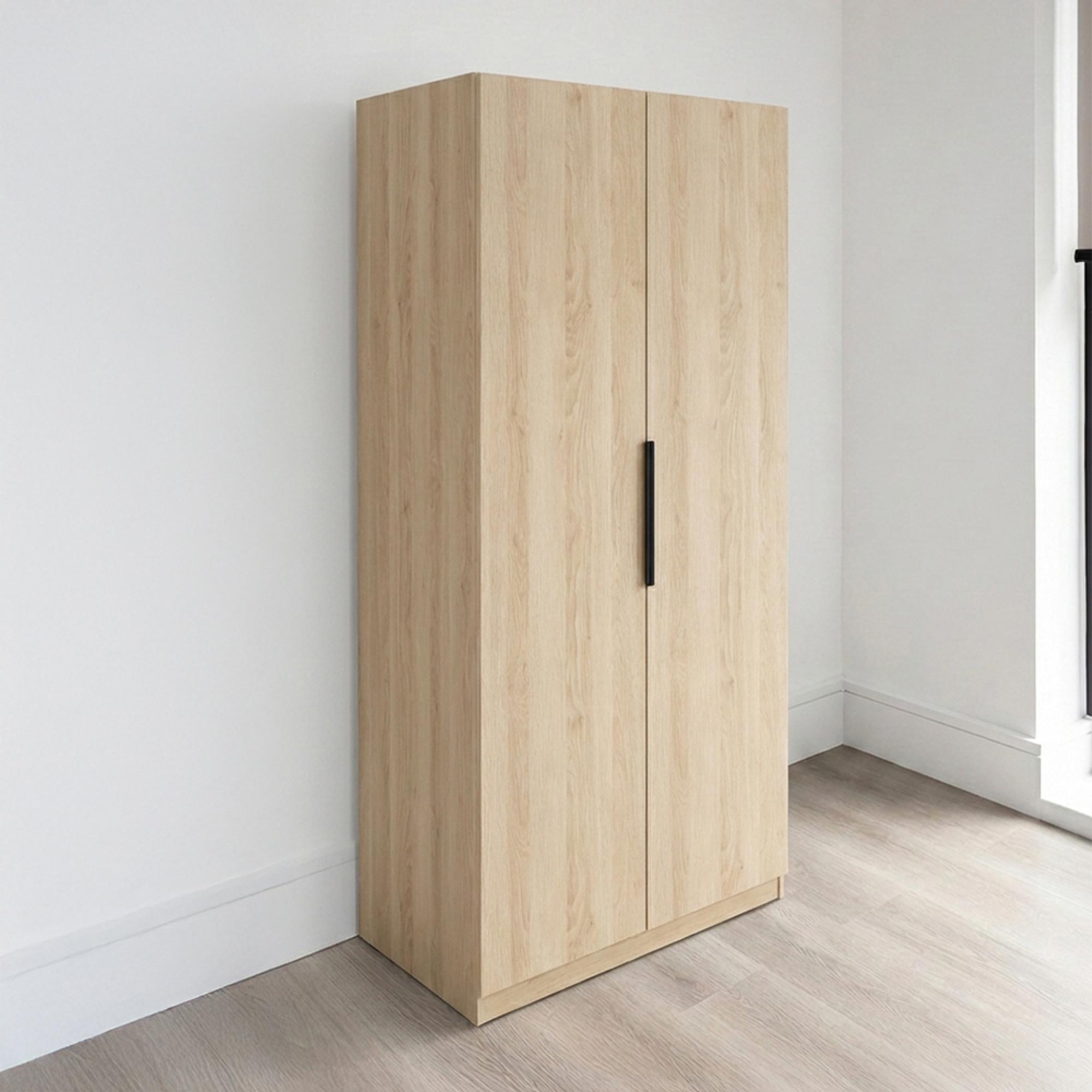 Luna Wardrobe - 2 Door - Oak and Black - Wood