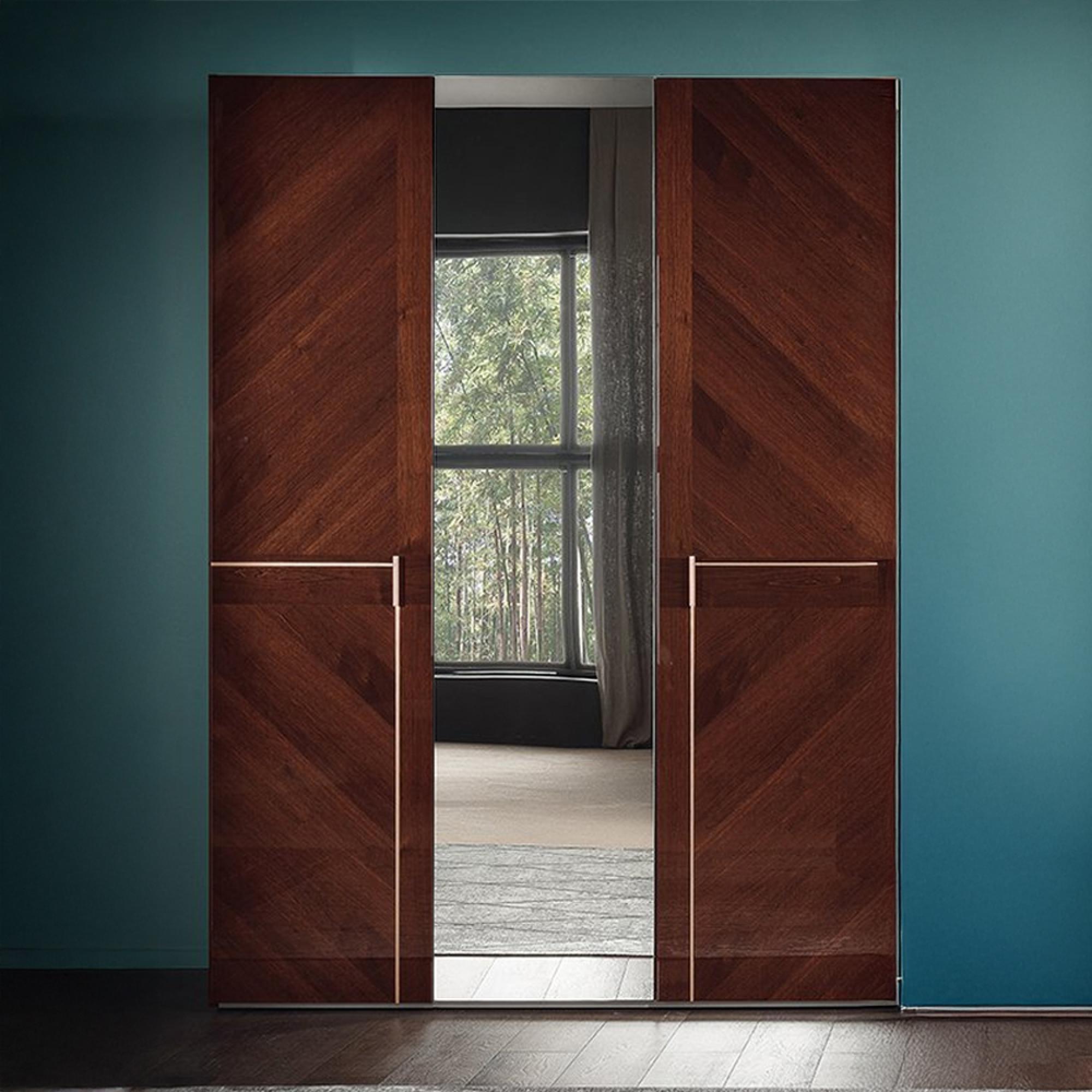 Bellagio Wardobe - 3 Door 1 Mirror - High Gloss Walnut - Wooden