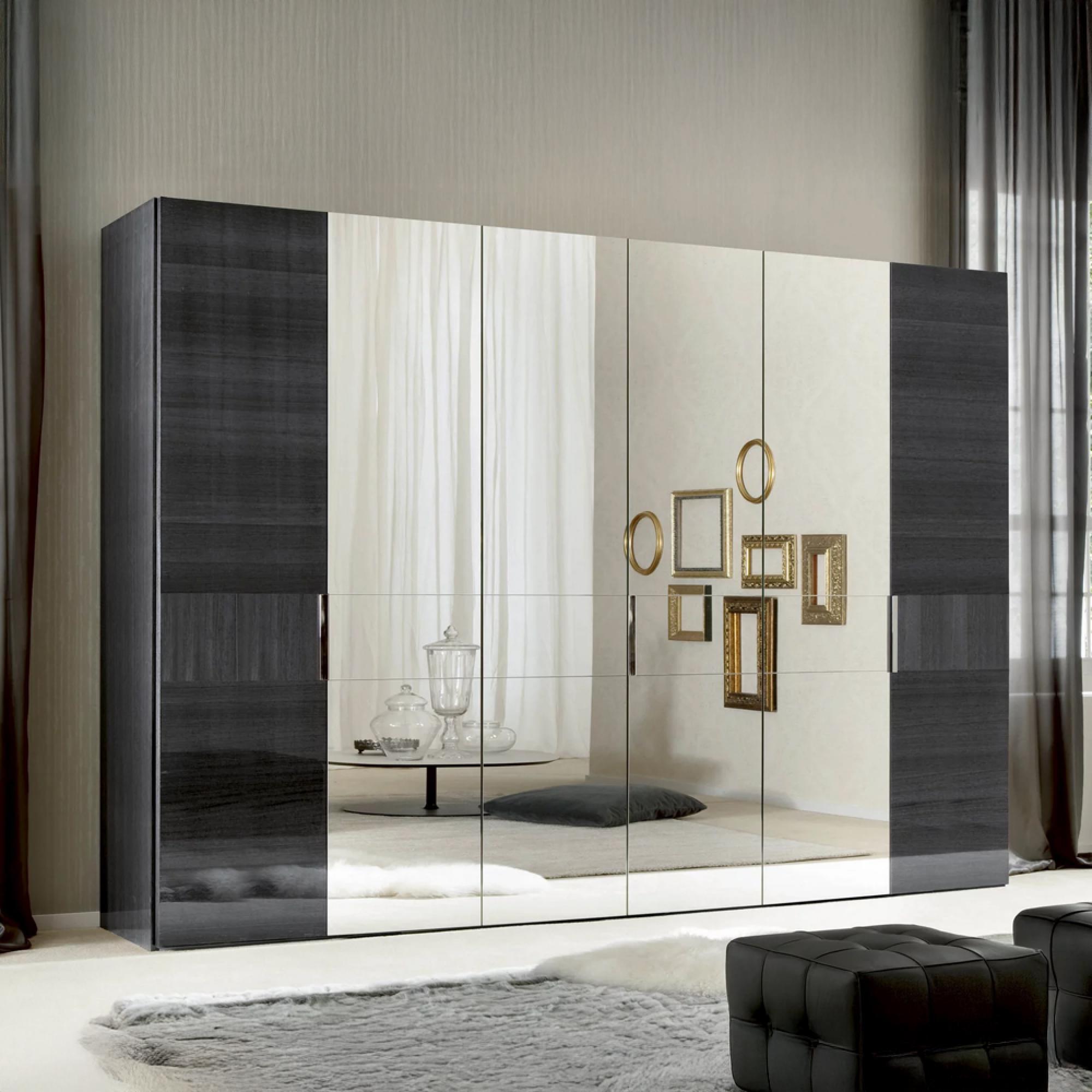 Montecarlo Wardrobe - 6 Door - 4 Mirror - Grey Koto High Gloss