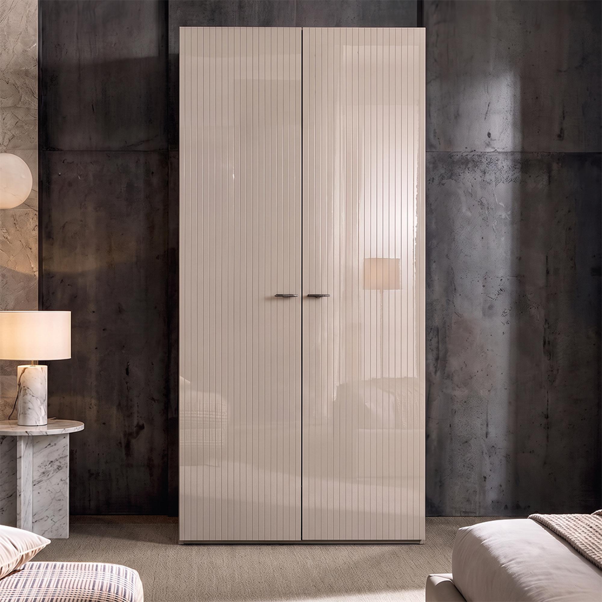 Claire Fluted Wardrobe - 2 Door - Pearl Line Eco Veneer High Gloss