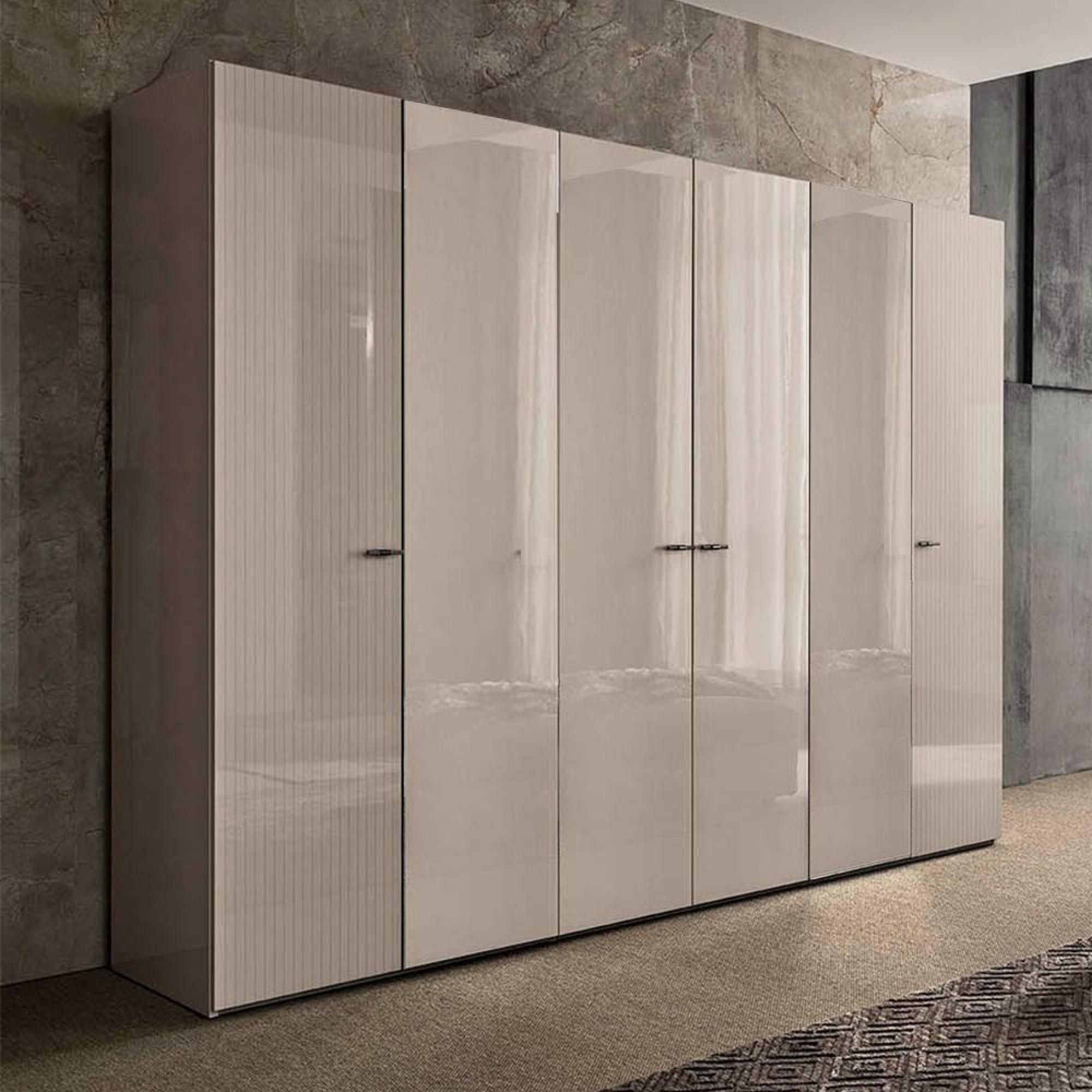 Claire Fluted Wardrobe - 6 Door - Pearl Line Eco Veneer High Gloss