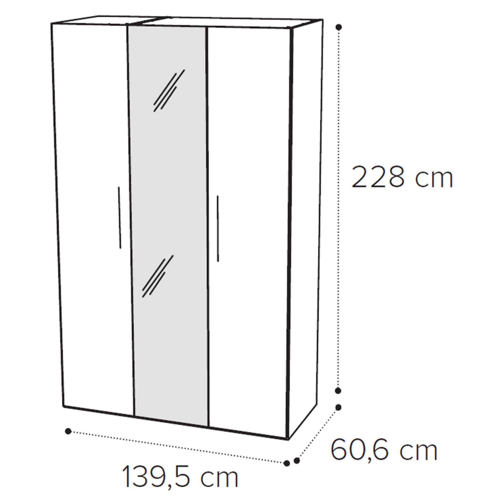 3 Door 1 Mirror Wardrobe