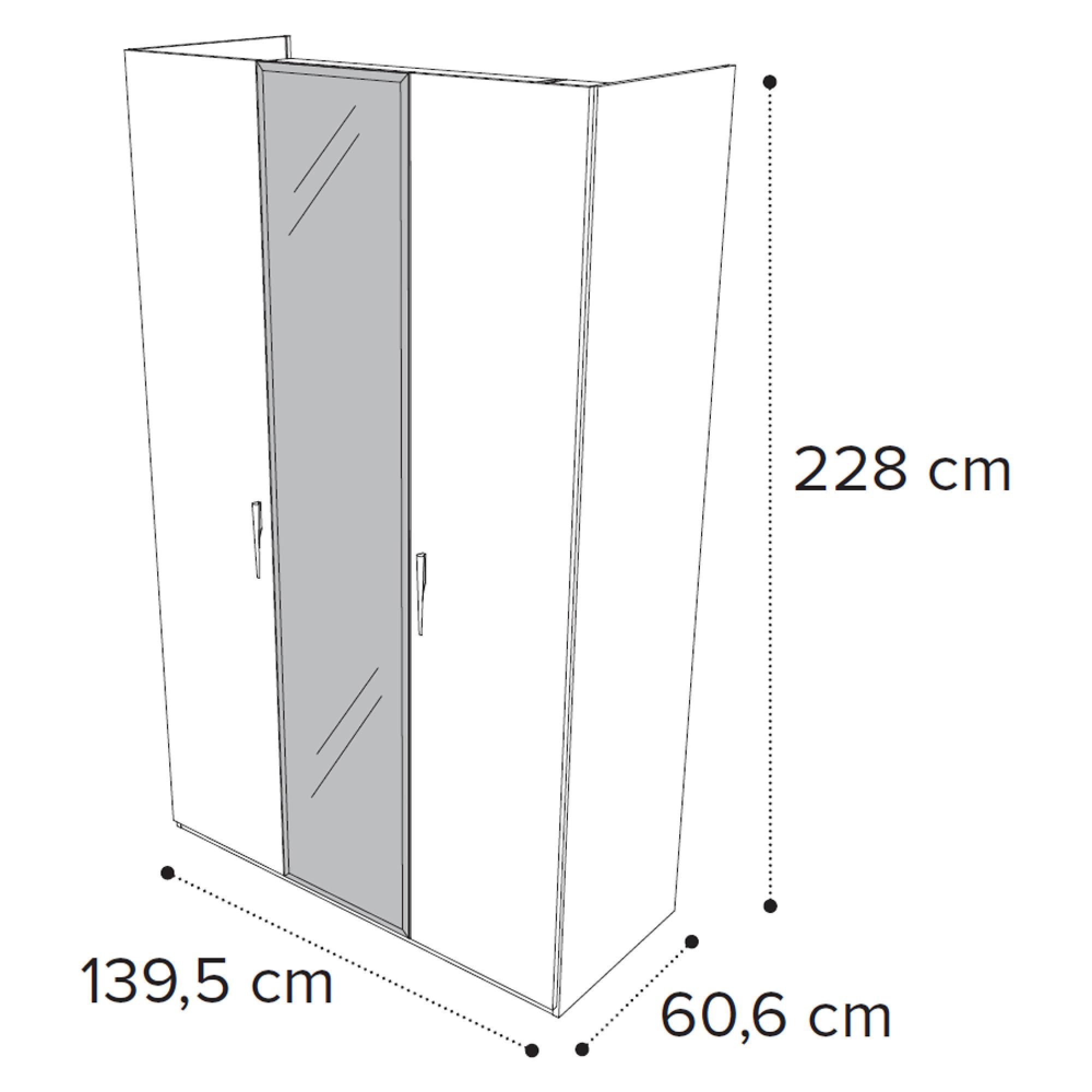 3 Door 1 Mirror Wardrobe