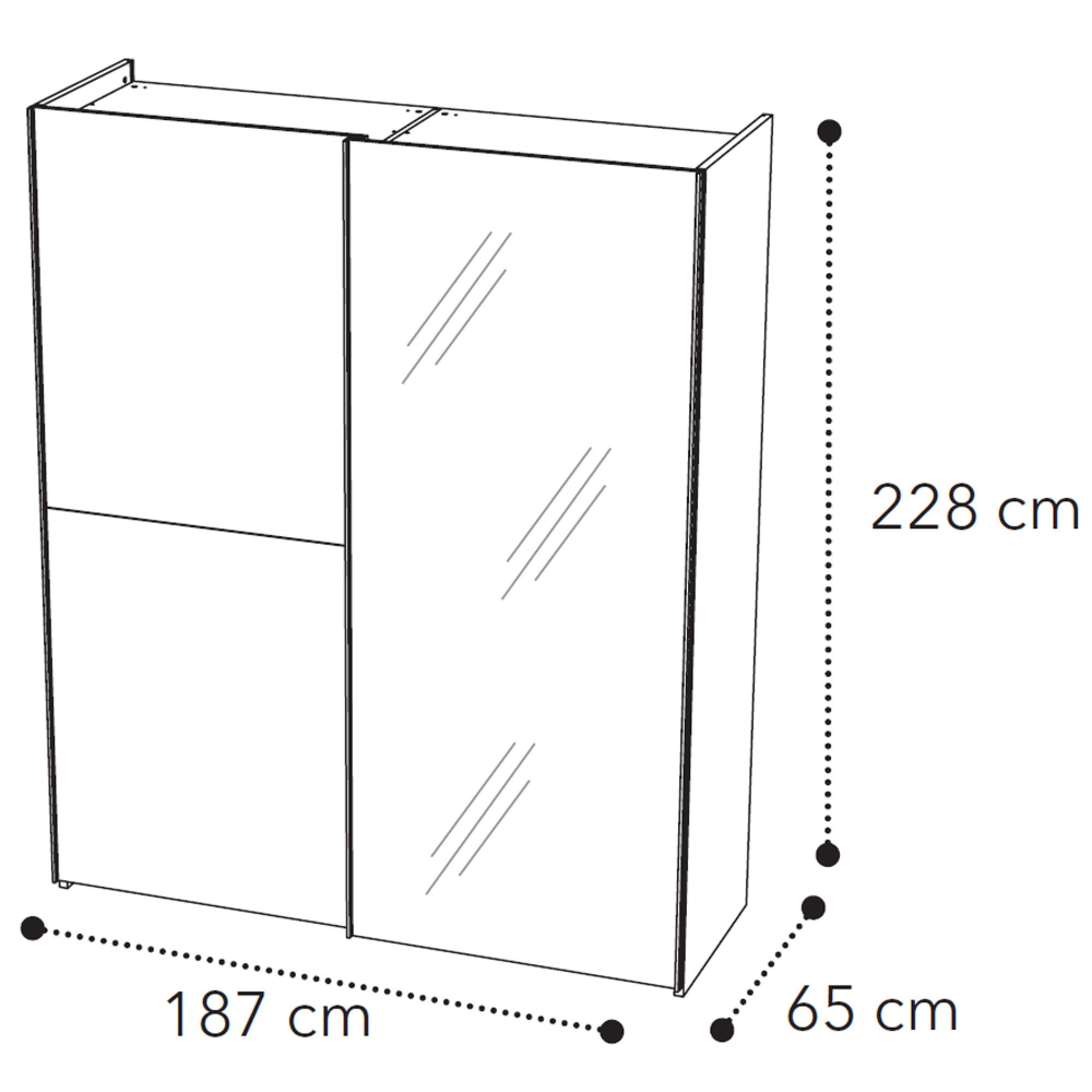 2 Door 1 Mirror Sliding Wardrobe