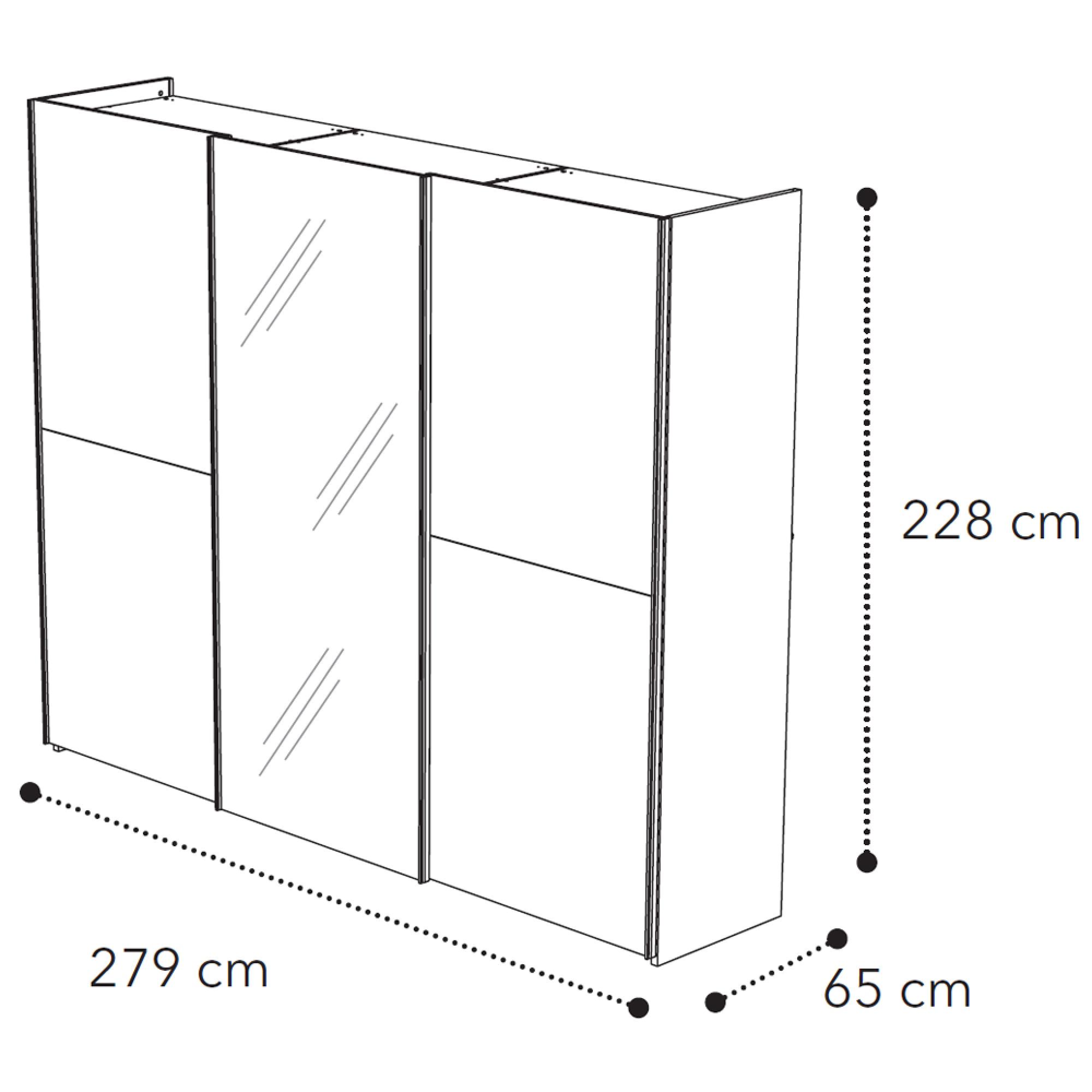 3 Door 1 Mirror Sliding Wardrobe