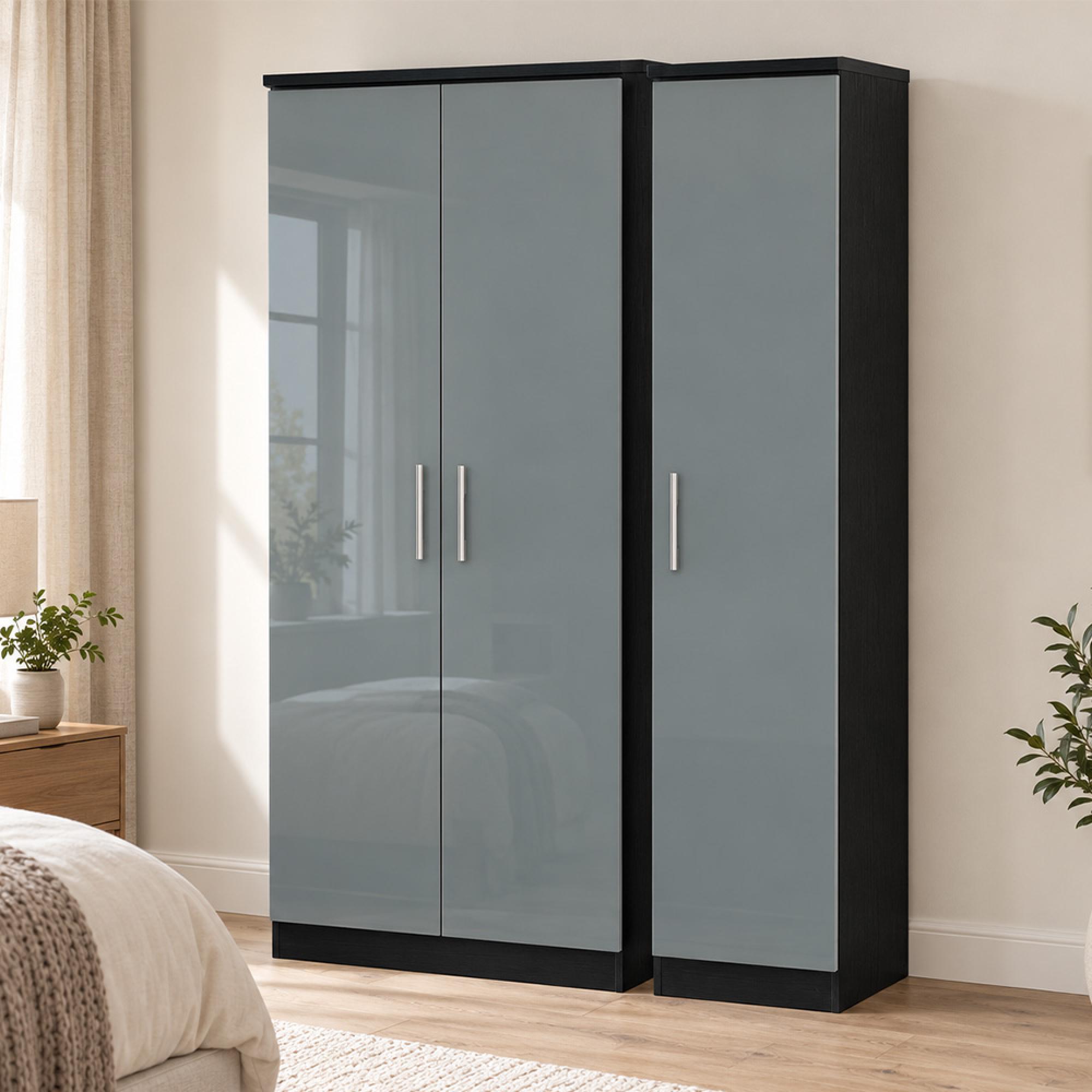 Knightsbridge Grey Gloss and Black 3 Door Triple Wardrobe
