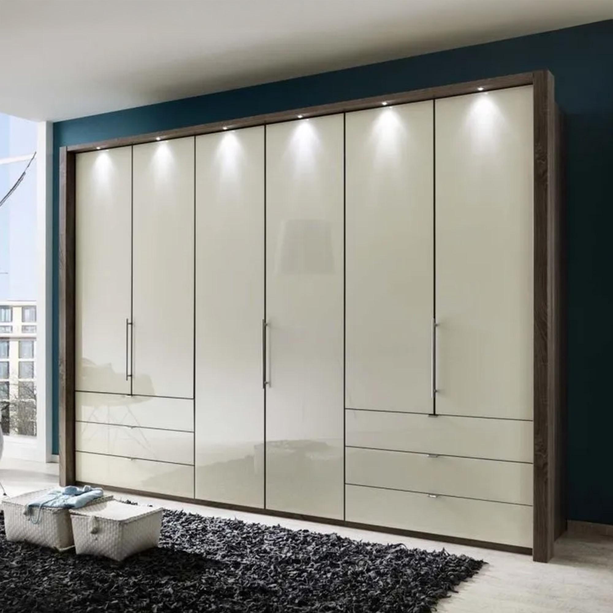 Loft Magnolia Glass and Oak Carcase 6 Door Bi Fold 6 Drawer Wardrobe