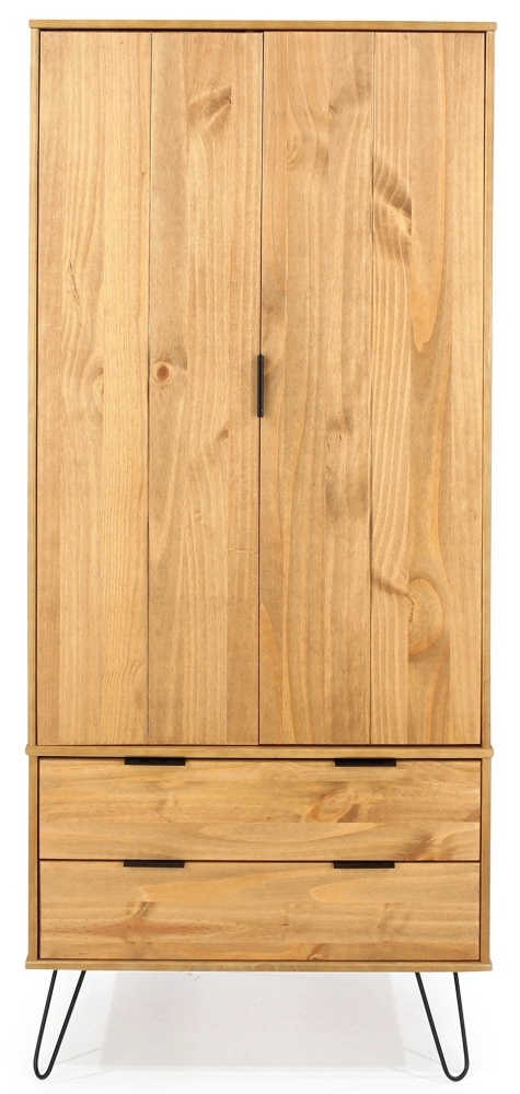 Augusta Wardrobe - 2 Door - 2 Drawer - Pine - Hairpin Legs