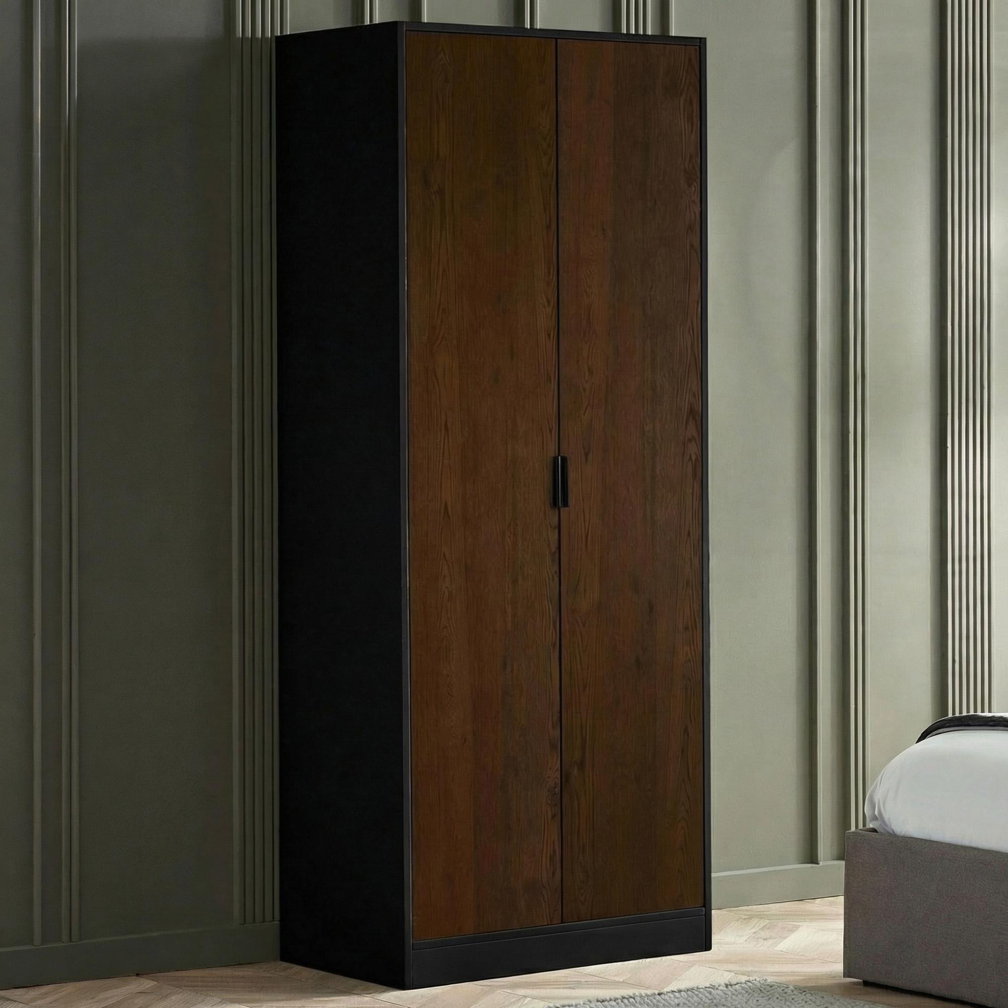 Alba Black and Walnut Wardrobe - 2 Door