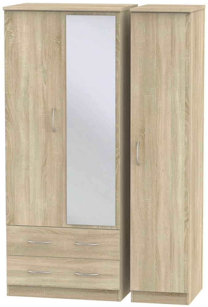 Avon Wardrobe - 3 Door - Combi with 1 Mirror - LHF 2 Drawers - Oak