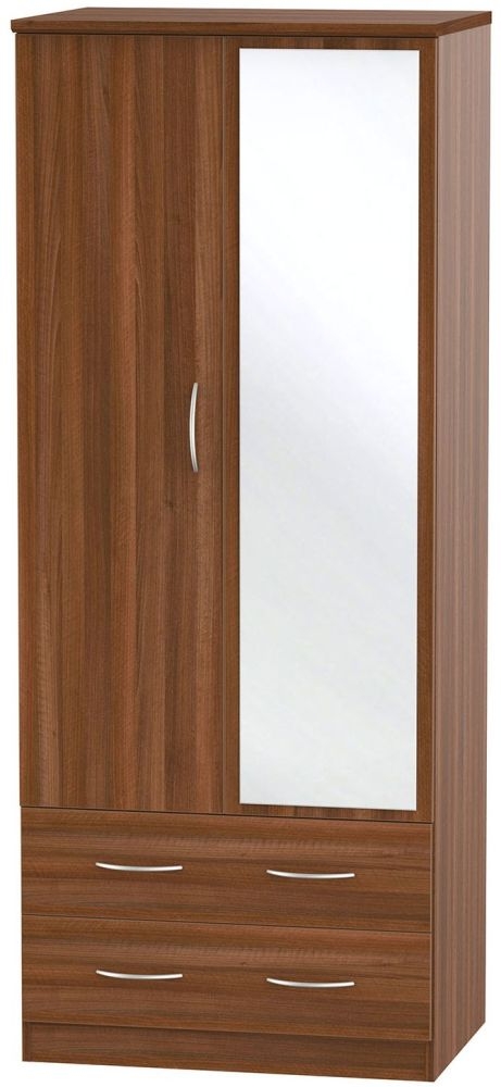 Avon Wardrobe - 2 Door - Combi with 1 Mirror - Walnut