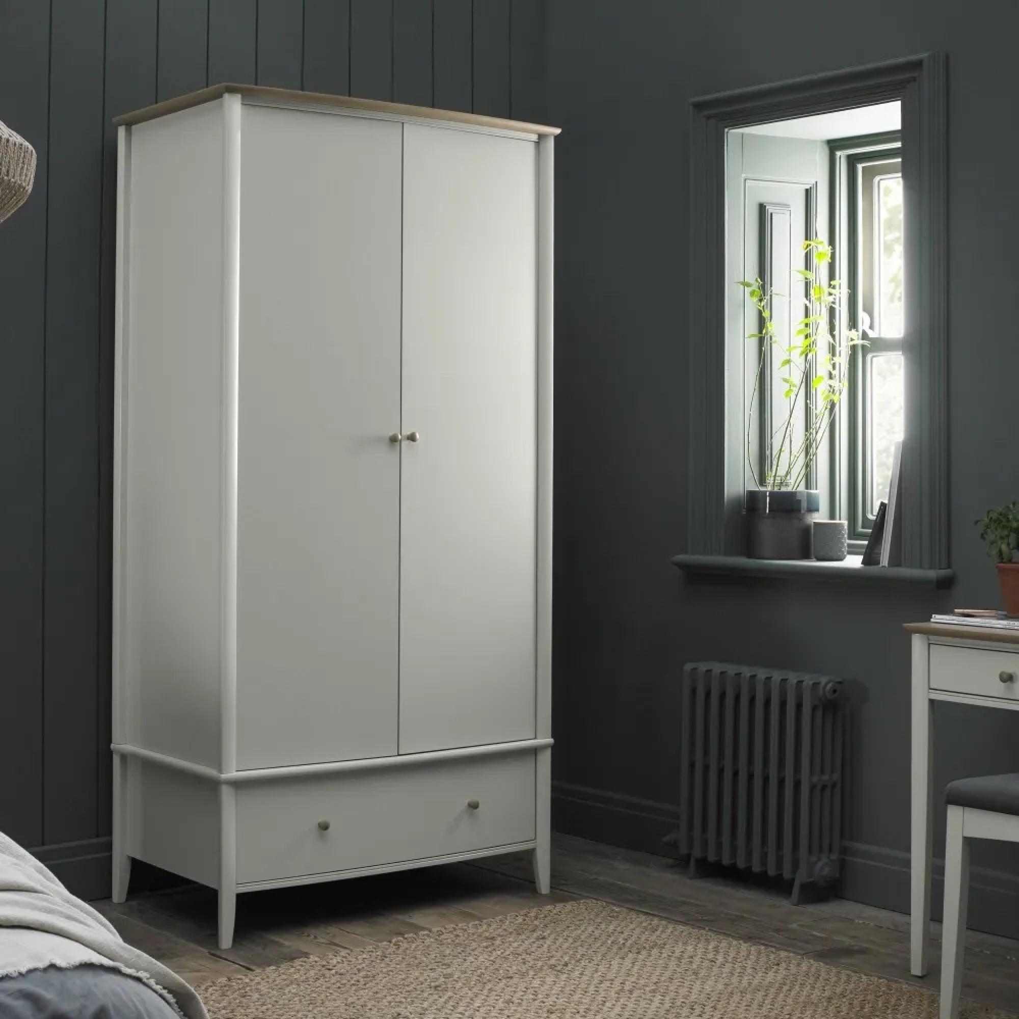 Whitby Scandi Oak & Soft Grey Wardrobe - 2 Door Combi