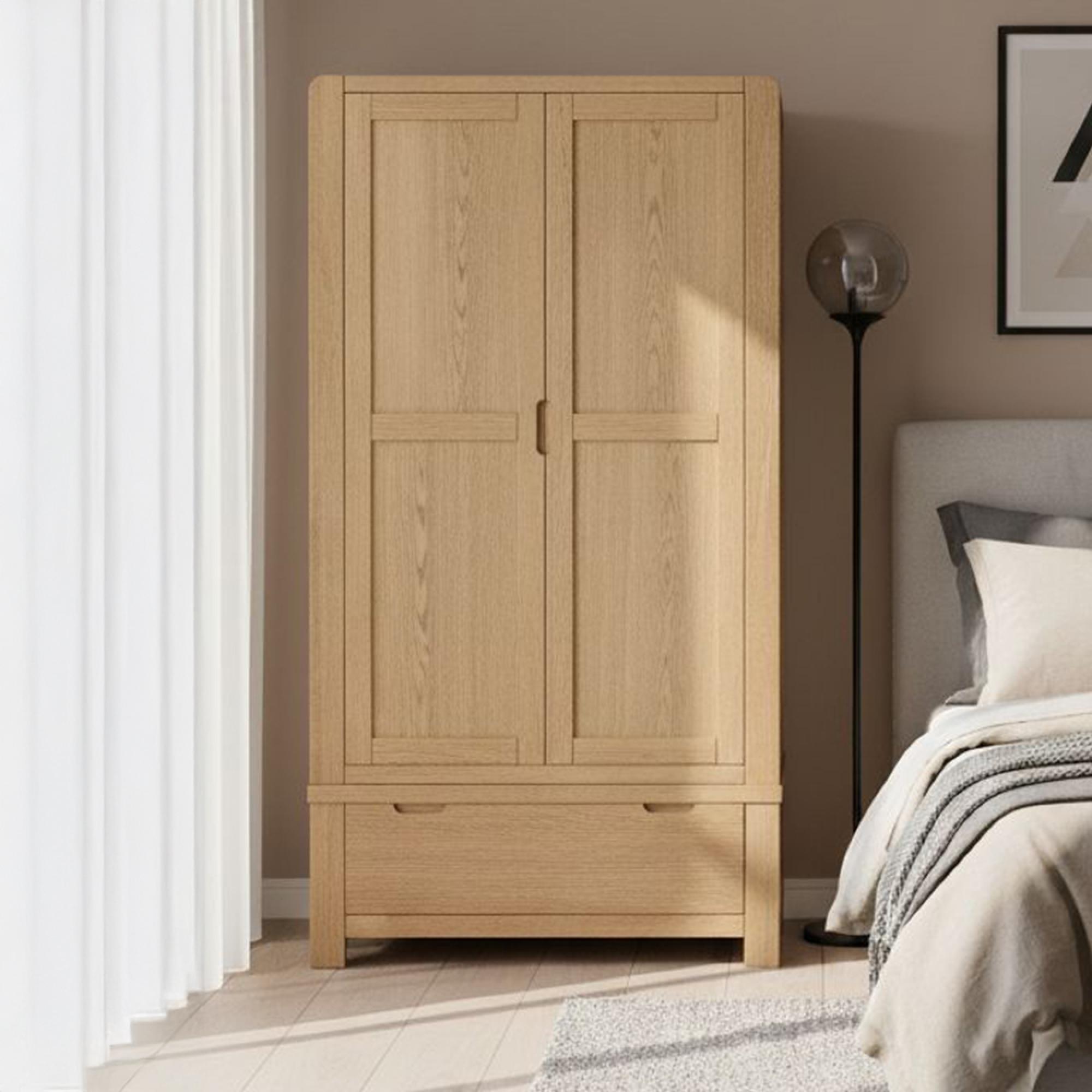 Bergen Double Wardrobe - 2 Door - 1 Drawer - Oak