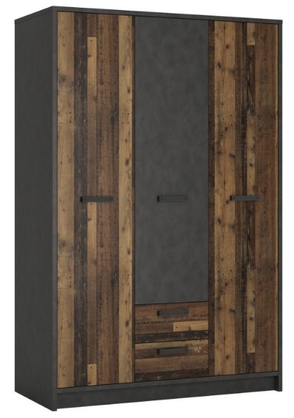 Brooklyn Wardrobe - 3 Door - 2 Drawer - Rustic