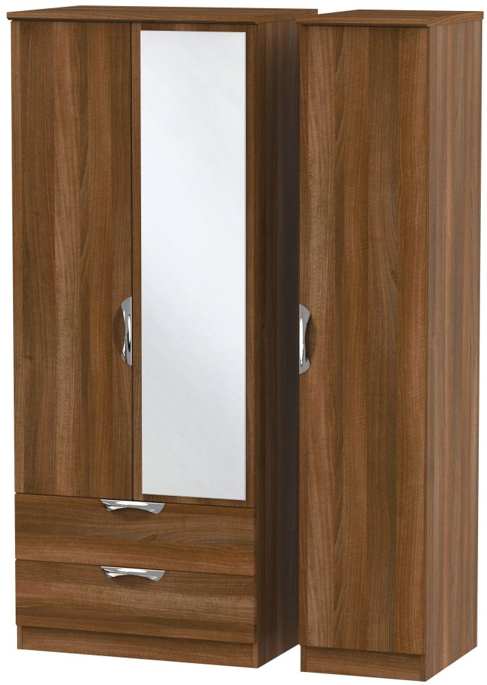 Camden Combi Wardrobe - 3 Door - 1 Mirror - LHF 2 Drawers - Walnut