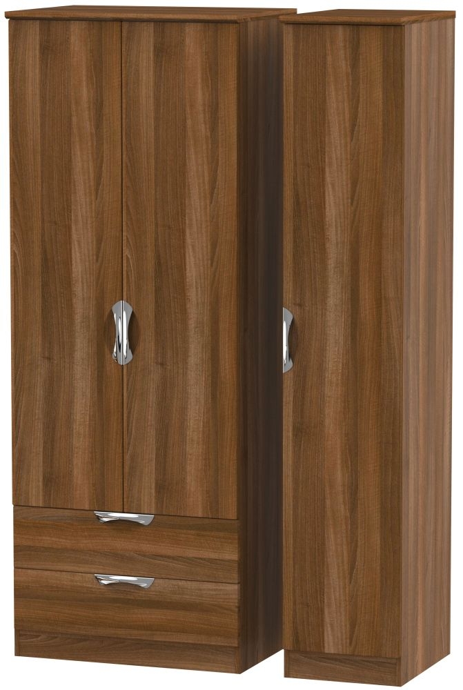 Camden Tall Triple Wardrobe - 3 Door - LHF 2 Drawers - Walnut