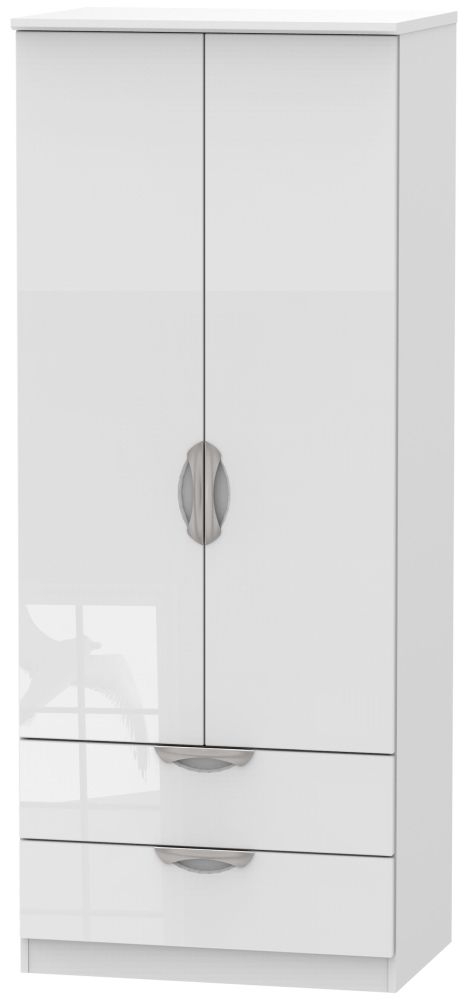 Camden Wardrobe - 2 Door with 2 Drawers - Double - White Gloss
