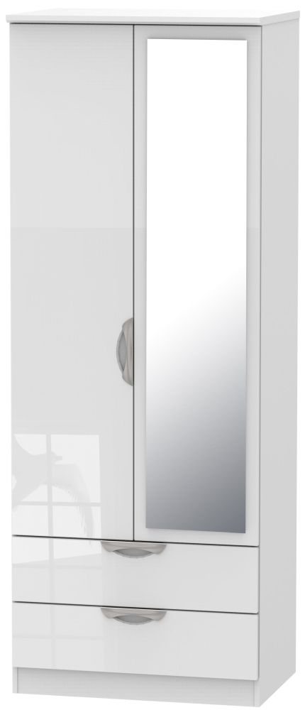 Camden Wardrobe - 2 Door Tall Combi with 1 Mirror - White Gloss