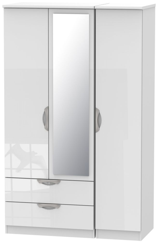 Camden Wardrobe - 3 Door - Combi with 1 Mirror - LHF 2 Drawers - White Gloss
