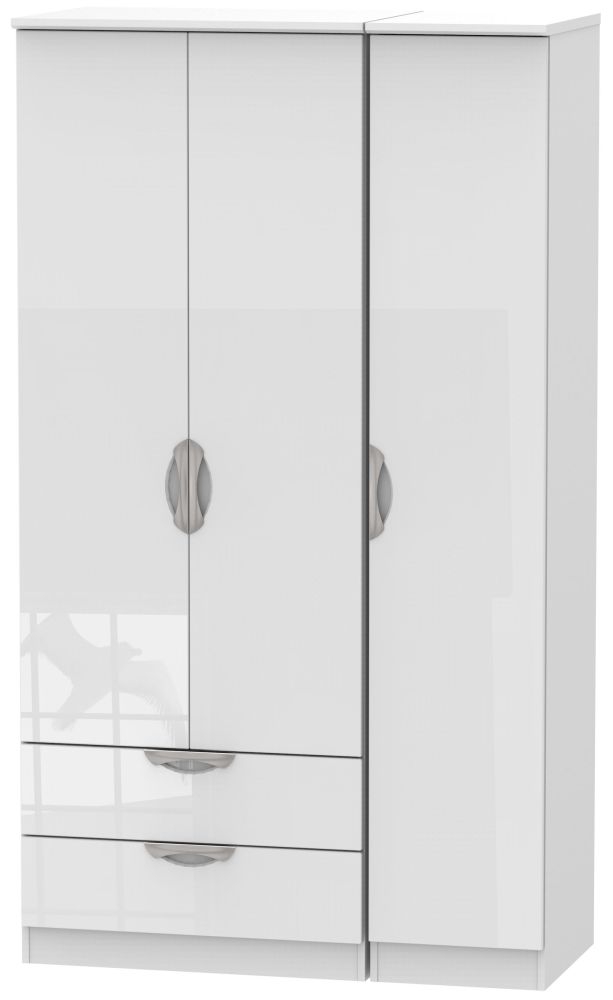 Camden Wardrobe - 3 Door - Tall Triple - LHF 2 Drawers - White Gloss