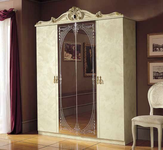 Barocco Wardrobe - 4 Door - with Mirrors - Ivory