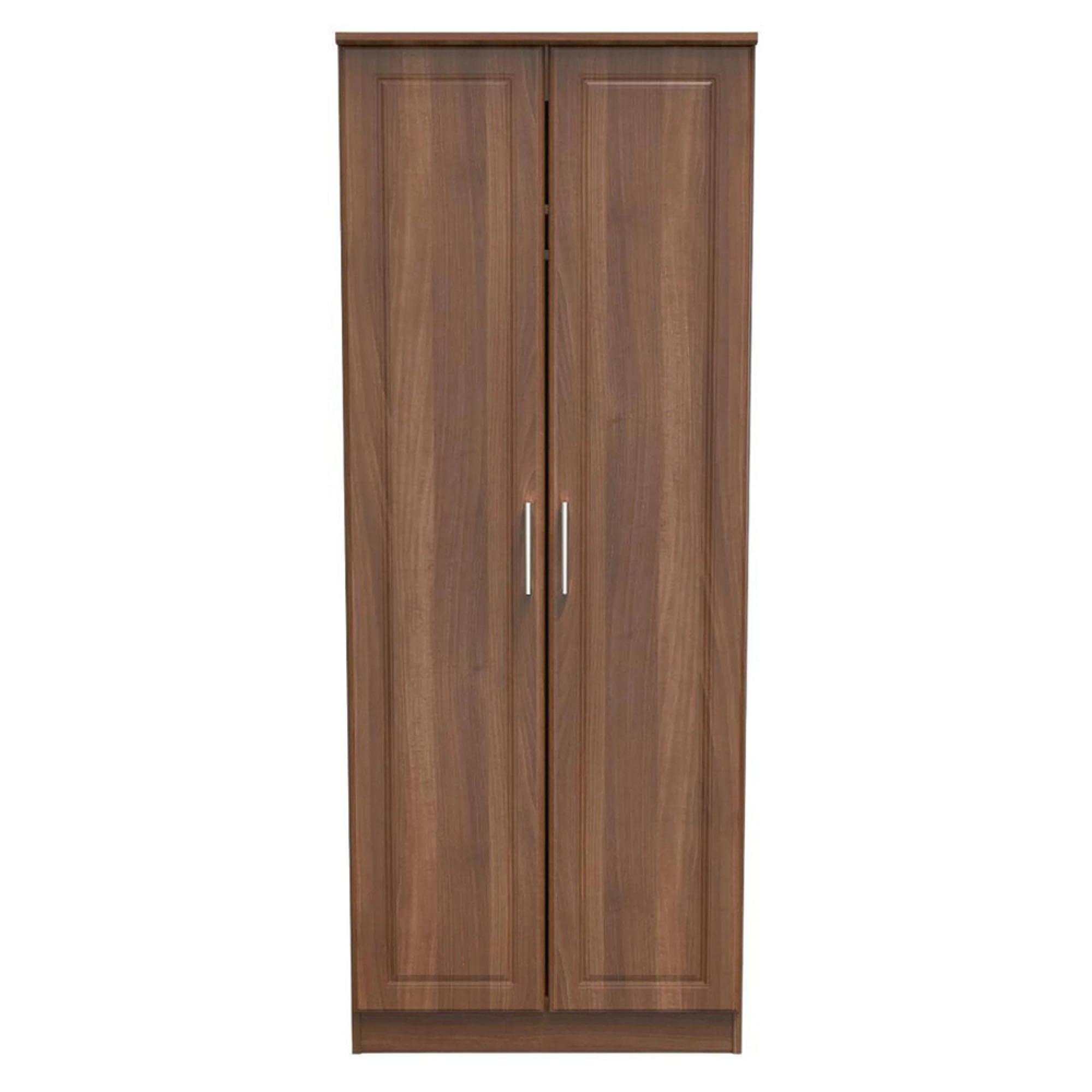 Clearance - Gina Walnut 2 Door Plain Tall Wardrobe - FSS16432