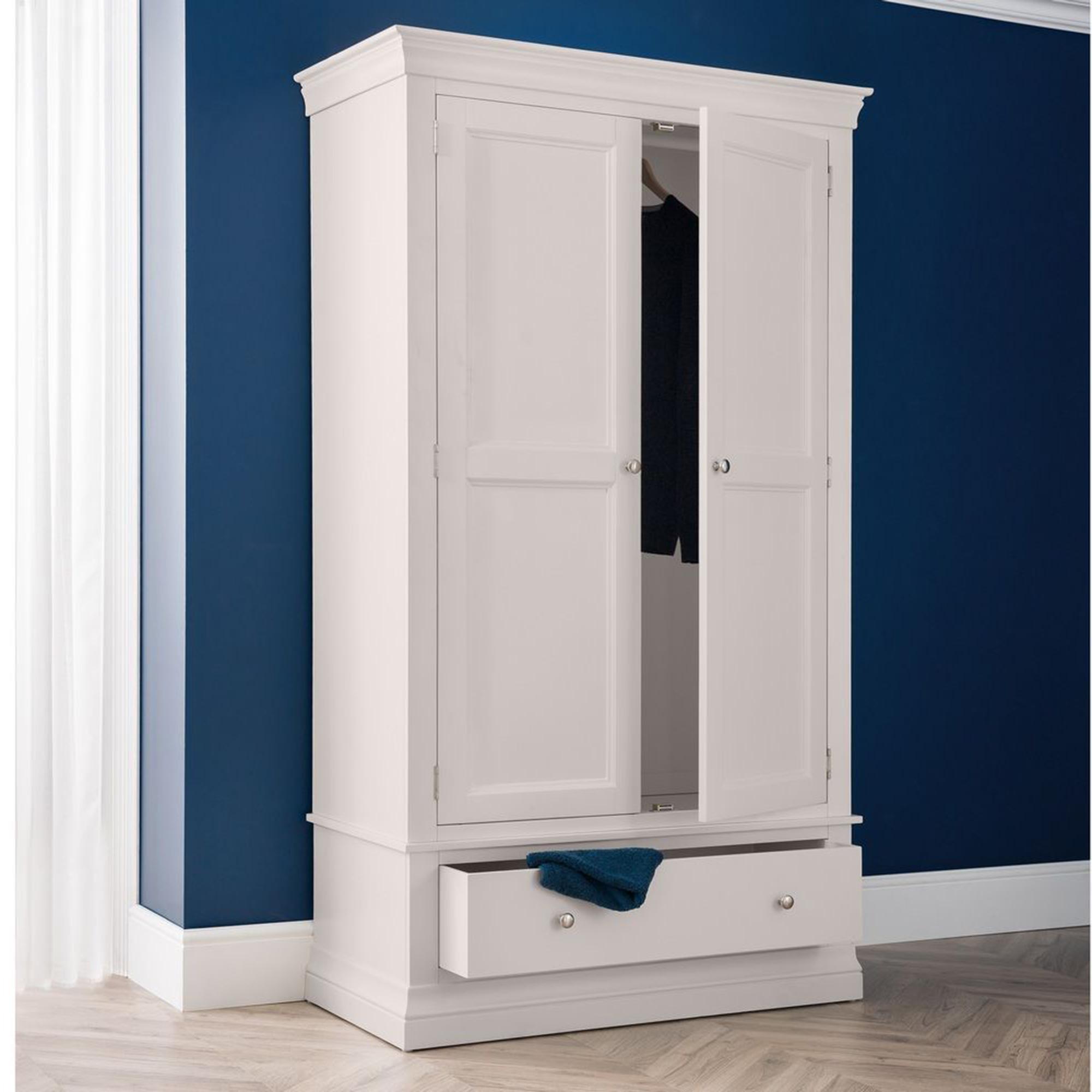 Clermont Double Wardrobe - 2 Door - 1 Drawer - Soft Grey