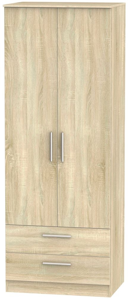 Contrast Wardrobe - 2 Door - 2 Drawer - Oak