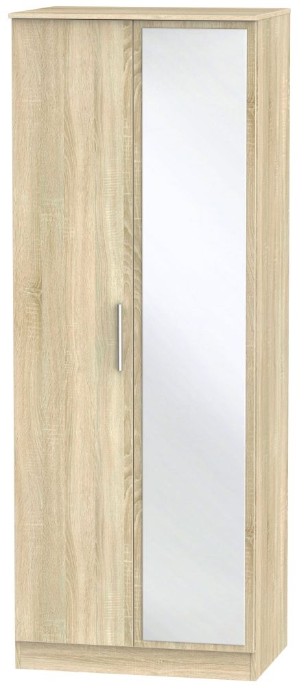 Contrast Tall Wardrobe - 2 Door - 1 Mirror - Oak