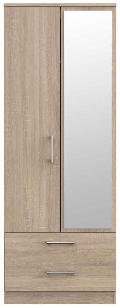 Devon Tall Combi Wardrobe - 2 Door - 1 Mirror - Oak