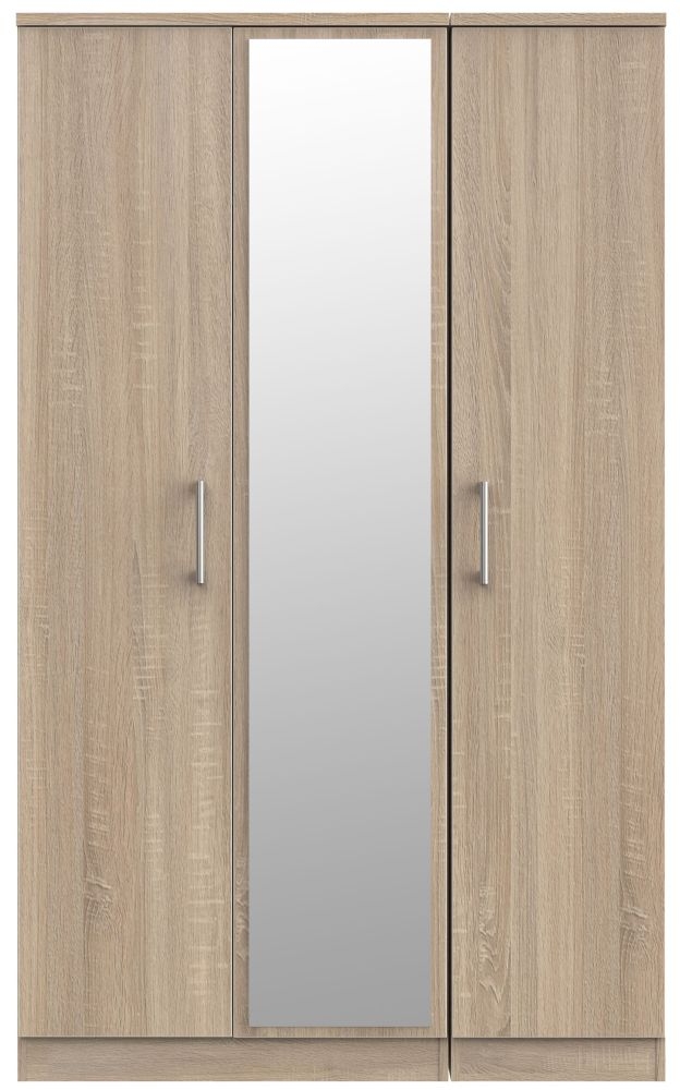 Devon Triple Wardrobe - 3 Door - 1 Mirror - Oak