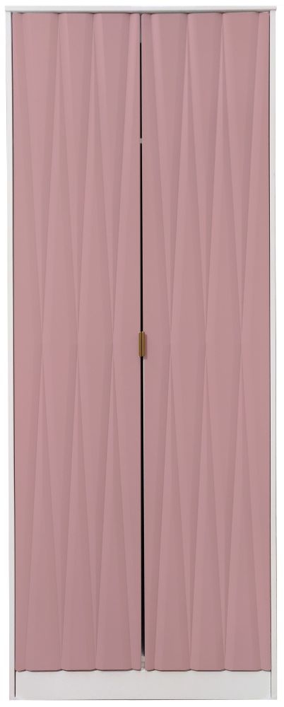 Diamond Plain Tall Wardrobe - 2 Door - Pink and White