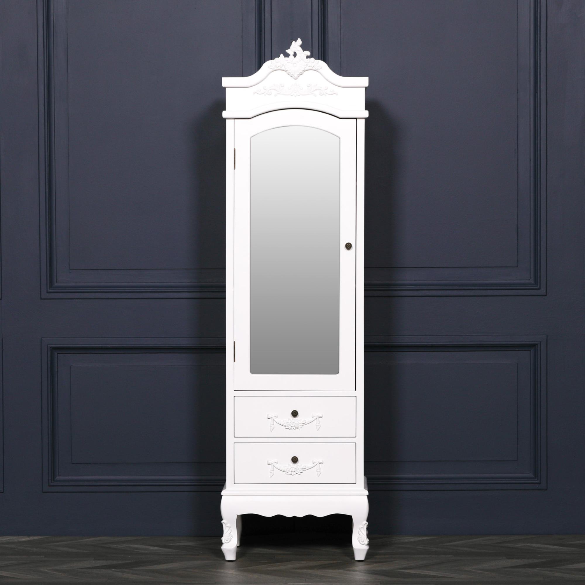 French Style Armoire Combi Wardrobe - White Carved - 1 Door