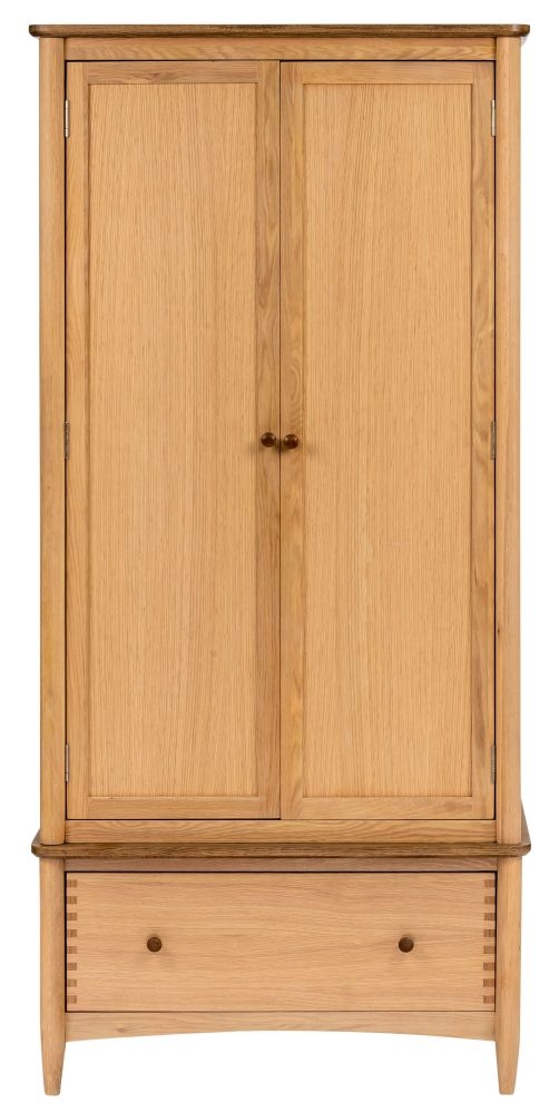 Grace Wardrobe - 2 Door - 1 Drawer - Natural Oak