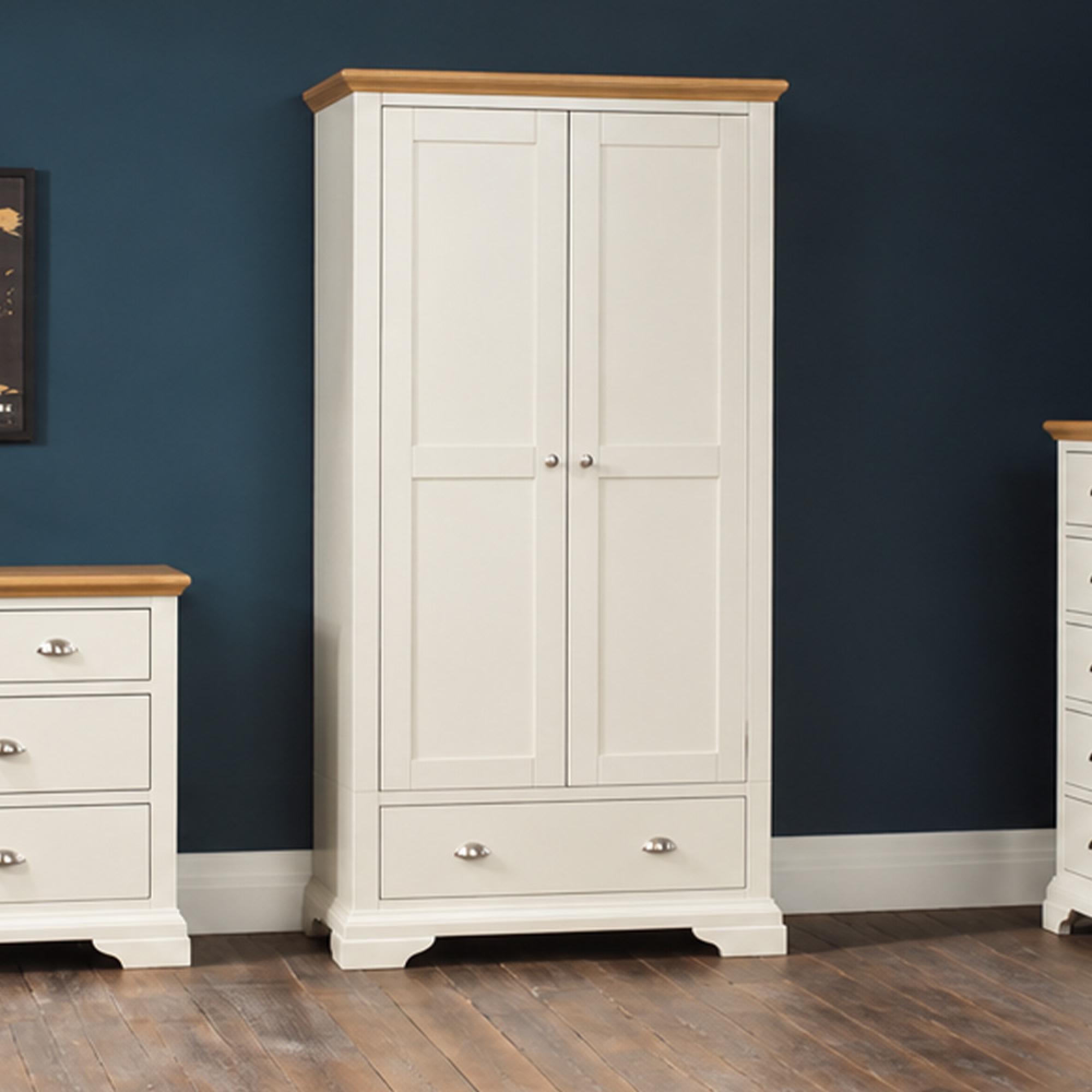 Hampstead Soft Grey and Pale Oak 2 Door Combi Wardrobe