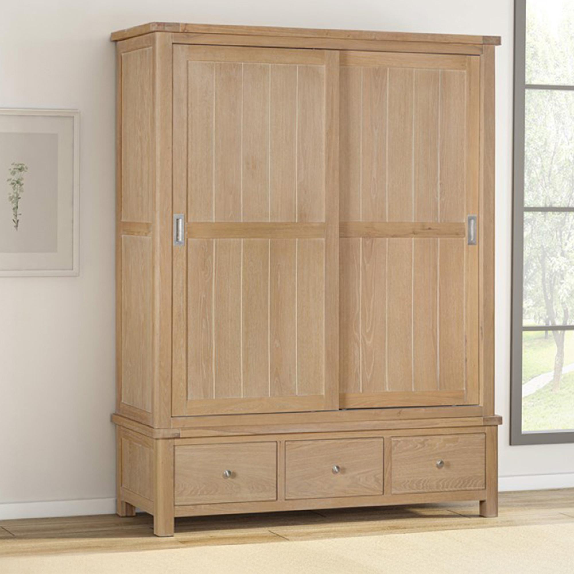 Hayley Sliding Wardrobe - 2 Door - 3 Drawer - Oak