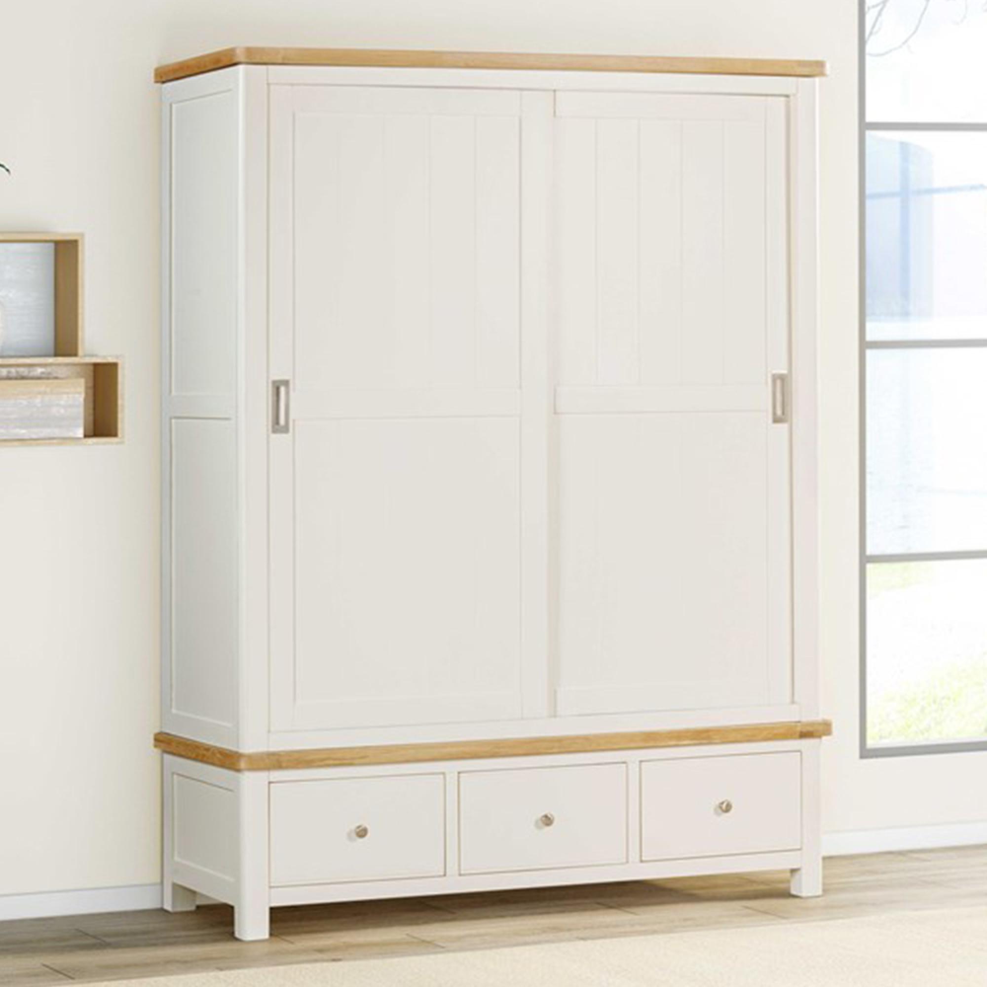 Hayley Sliding Wardrobe - 2 Door - Oak and White
