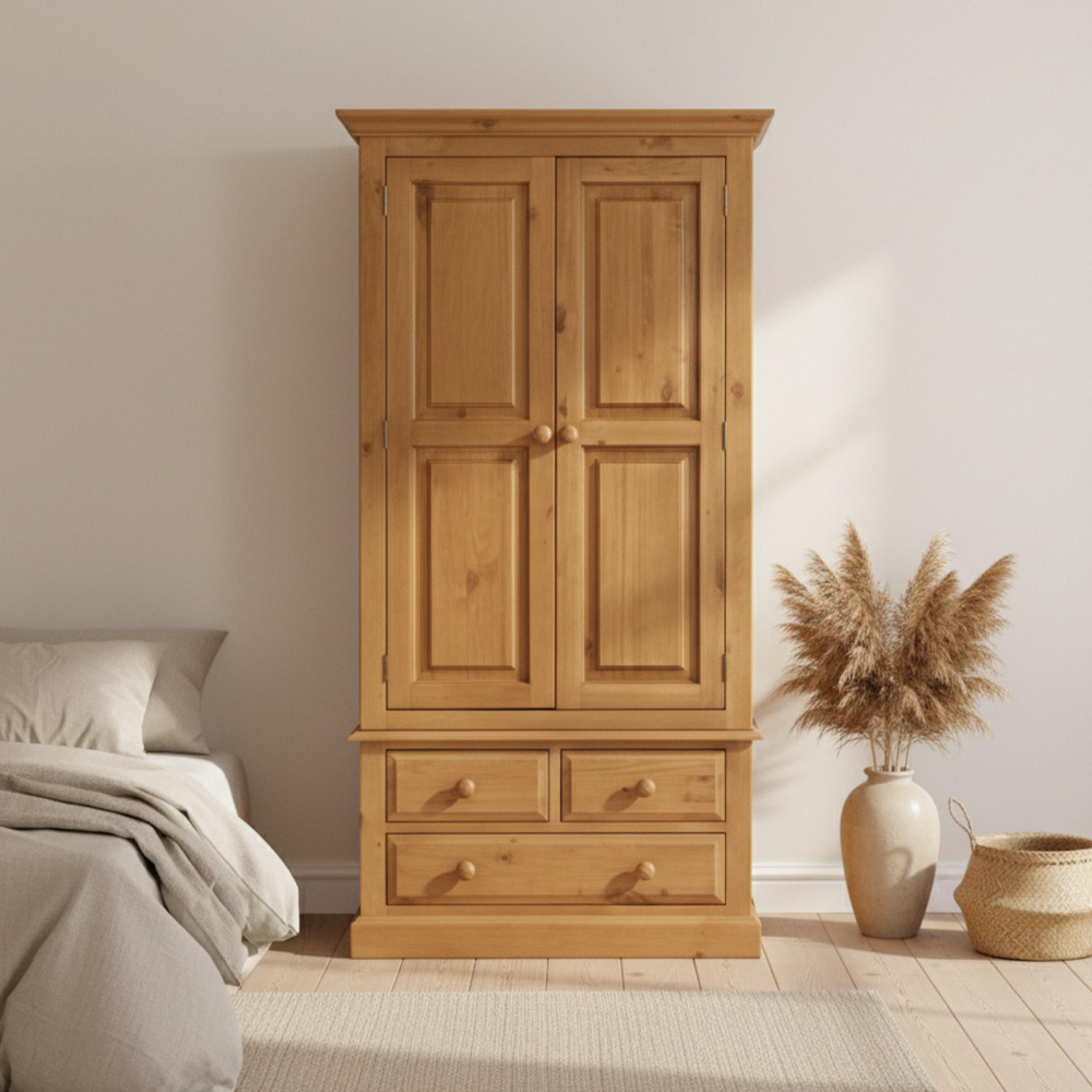 Henbury Pine 2 Door 3 Drawer Double Wardrobe