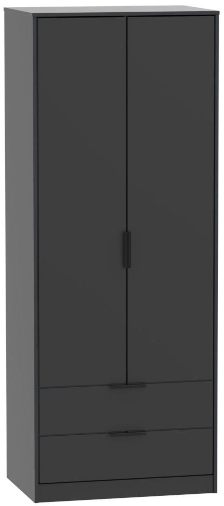 Hong Kong Wardrobe - 2 Door - 2 Drawer - Tall - Black