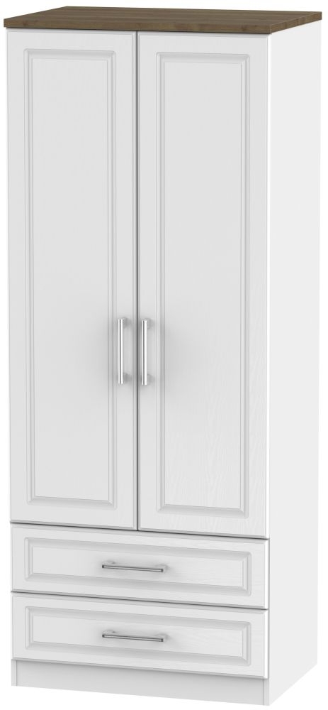 Kent Wardrobe - 2 Door - 2 Drawer - Double - White and Oak