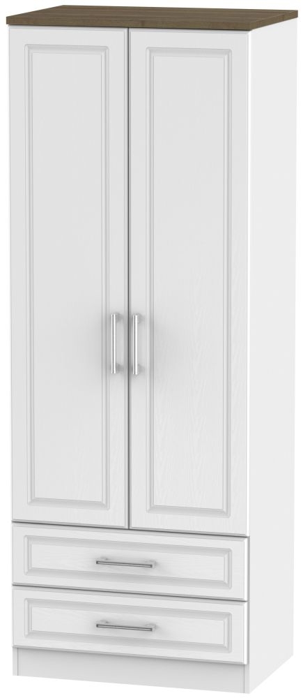 Kent Wardrobe - 2 Door - 2 Drawer Tall - White and Oak
