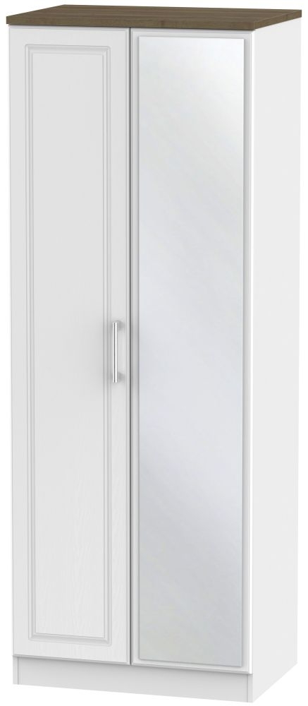 Kent Wardrobe - 2 Door - Tall - 1 Mirror - White and Oak