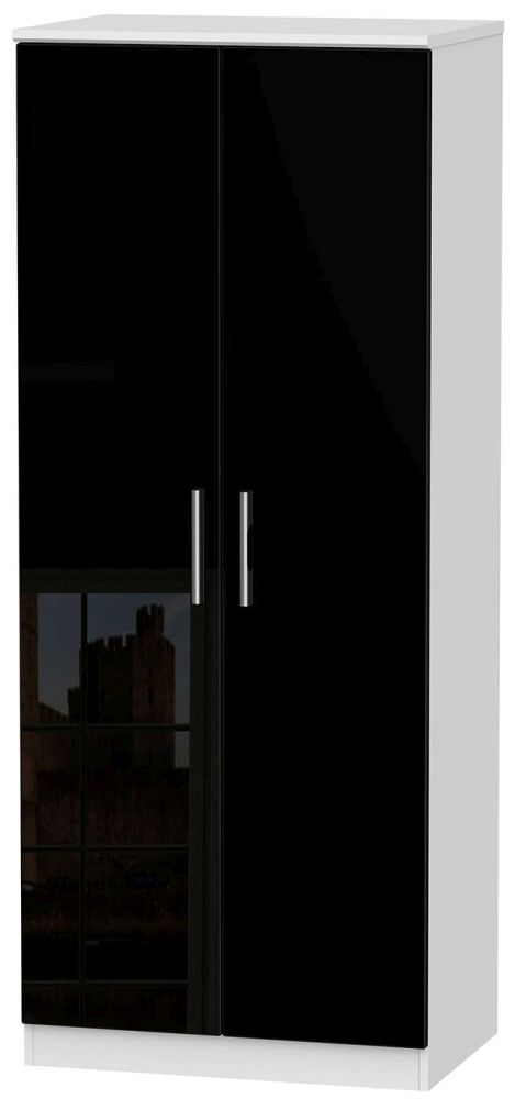 Knightsbridge Plain Wardrobe - 2 Door - Black Gloss and White
