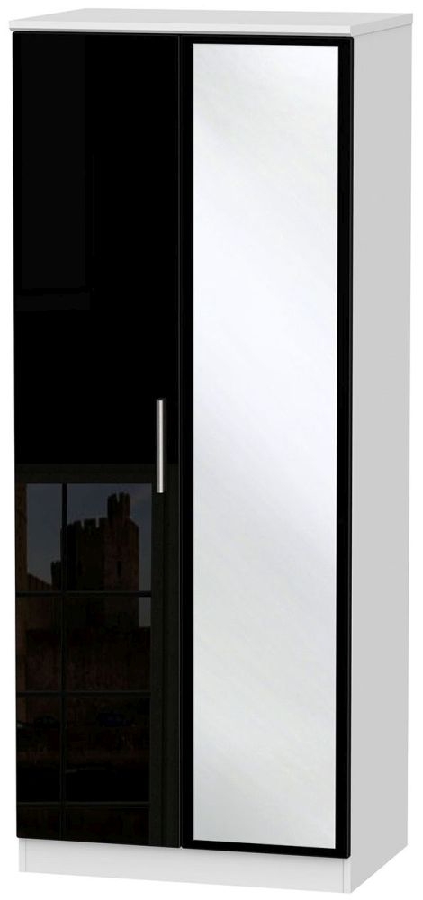 Knightsbridge Wardrobe - 2 Door - 1 Mirror - Black Gloss and White