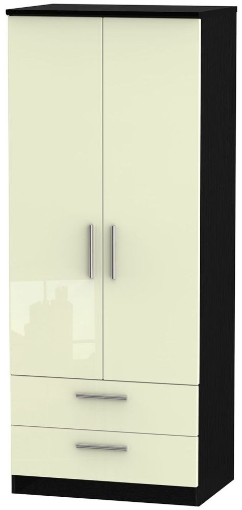 Knightsbridge Wardrobe - 2 Door - 2 Drawer - Double - Cream Gloss and Black