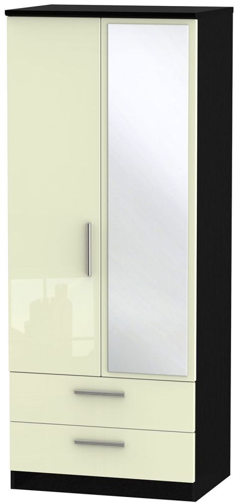 Knightsbridge Wardrobe - 2 Door - Combi - 1 Mirror - Cream Gloss and Black