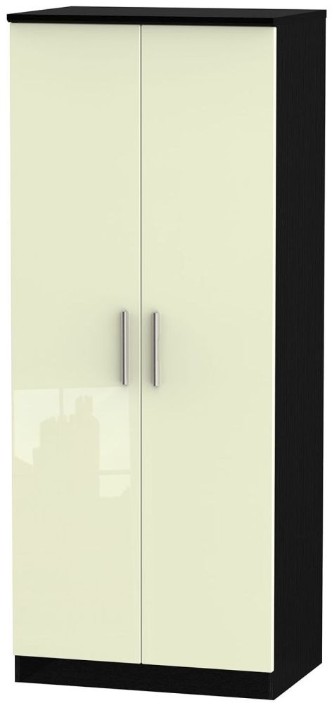 Knightsbridge Plain Wardrobe - 2 Door - Cream Gloss and Black